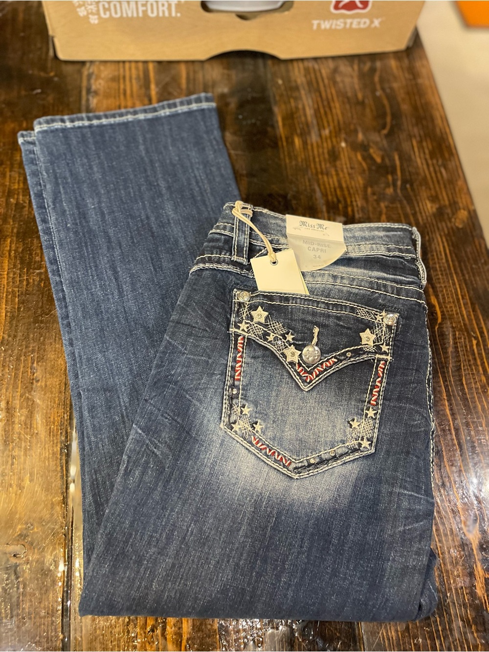 Miss Me Dark Blue Embroidered Star Pocket Ankle Jeans